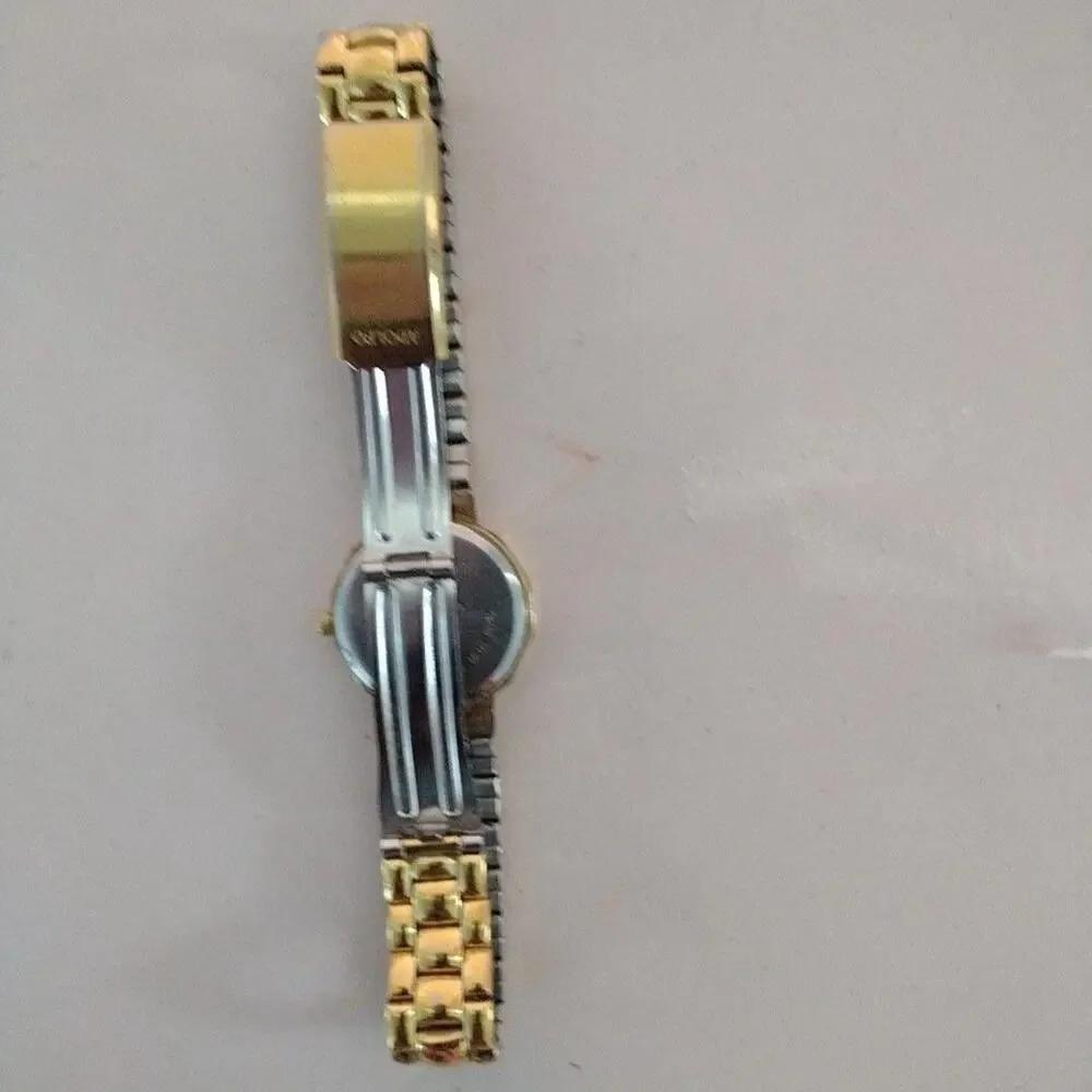 Adolfo Womens Watch Gold Tone Black Dial Bracelet Quartz Dress Needs Battery